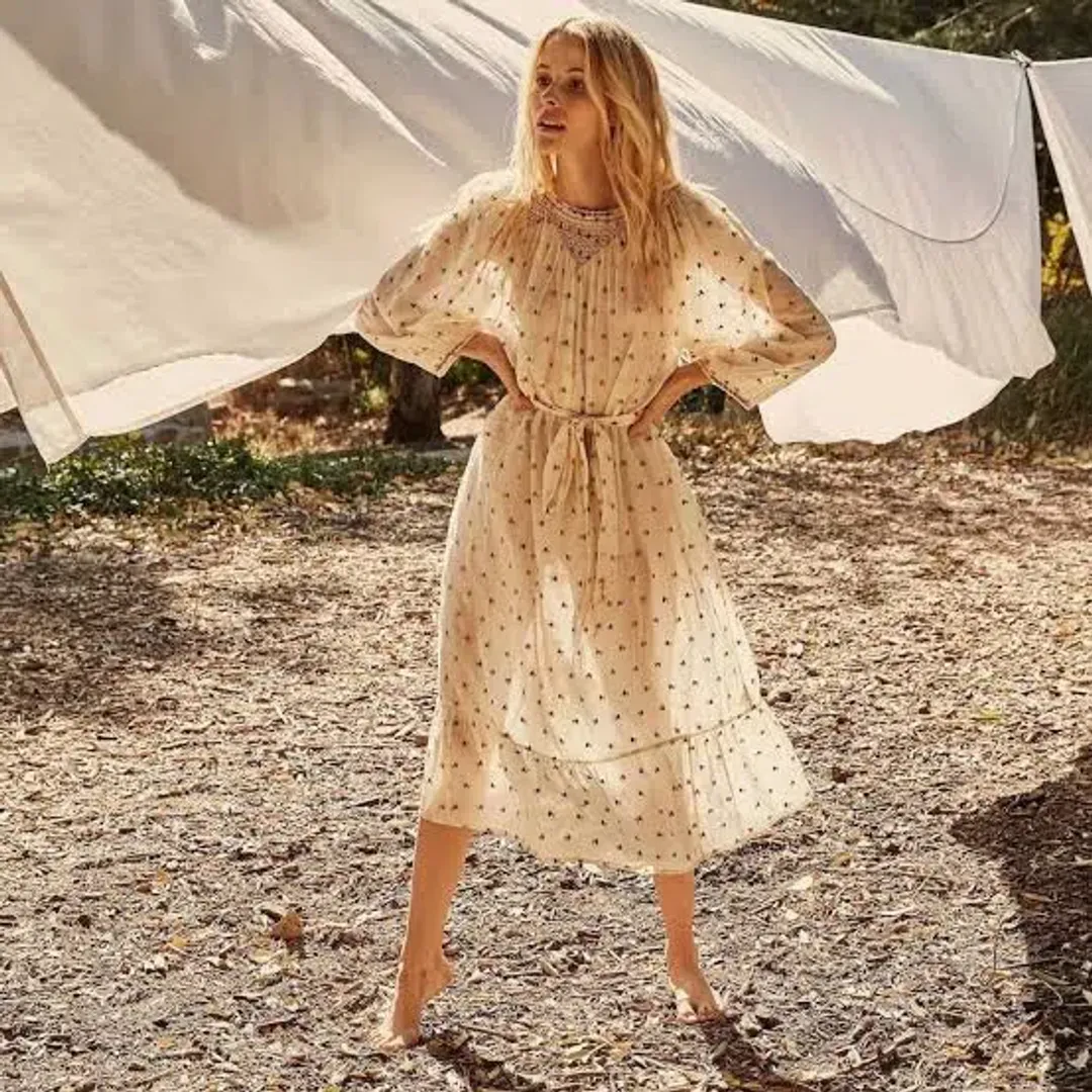 Doen Maya Midi Dress Cream Carnation Size M/AU 10 for rent on The Volte - main image