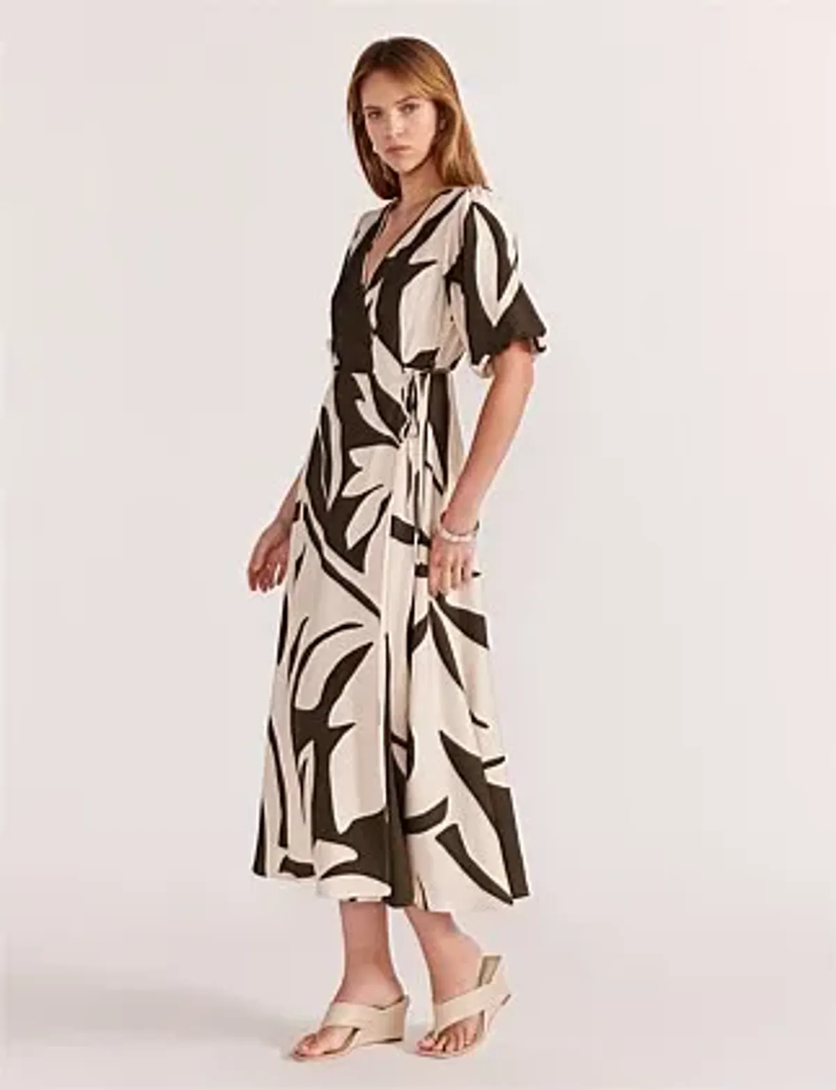 Staple The Label Acacia Wrap Midi Dress Print Size 8 - Image 2
