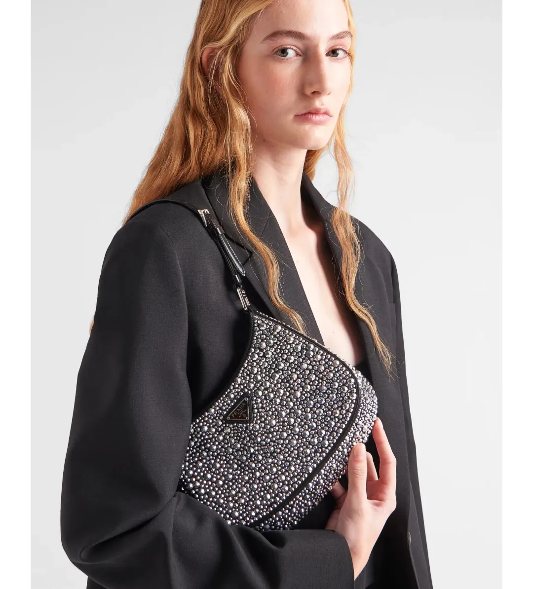 Prada Cleo Satin Bag With Crystals Silver for rent on The Volte - main image