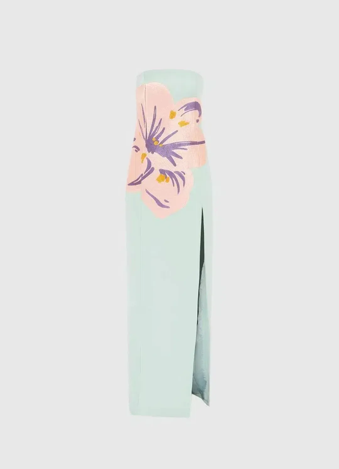 Leo Lin Clémence Embroidered Split Maxi Dress Hibiscus in Pistachio Size AU 14 for rent on The Volte - main image