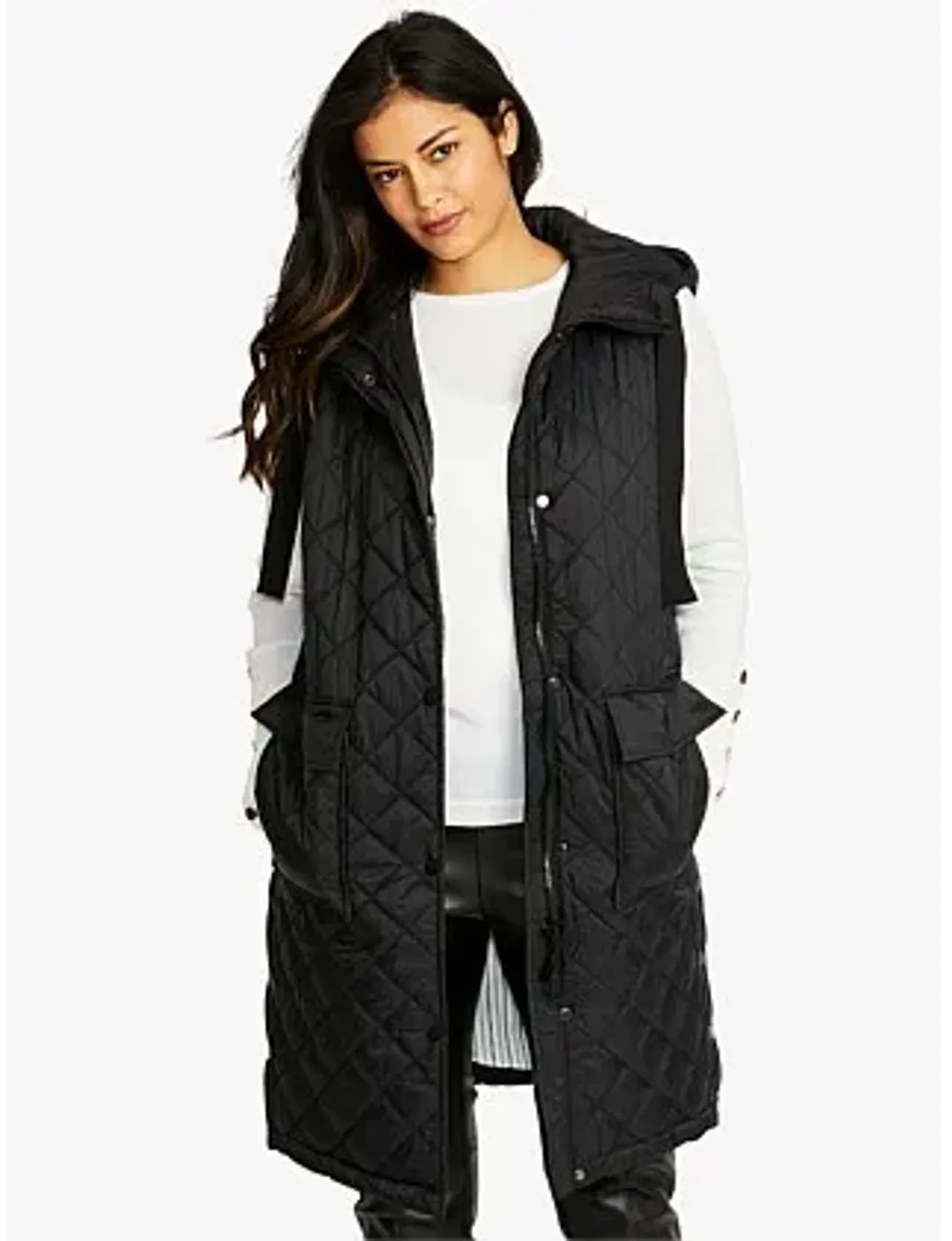 Ping Pong Kit Side Button Hooded Long Puffer Vest Black Size 18 for rent on The Volte - main image