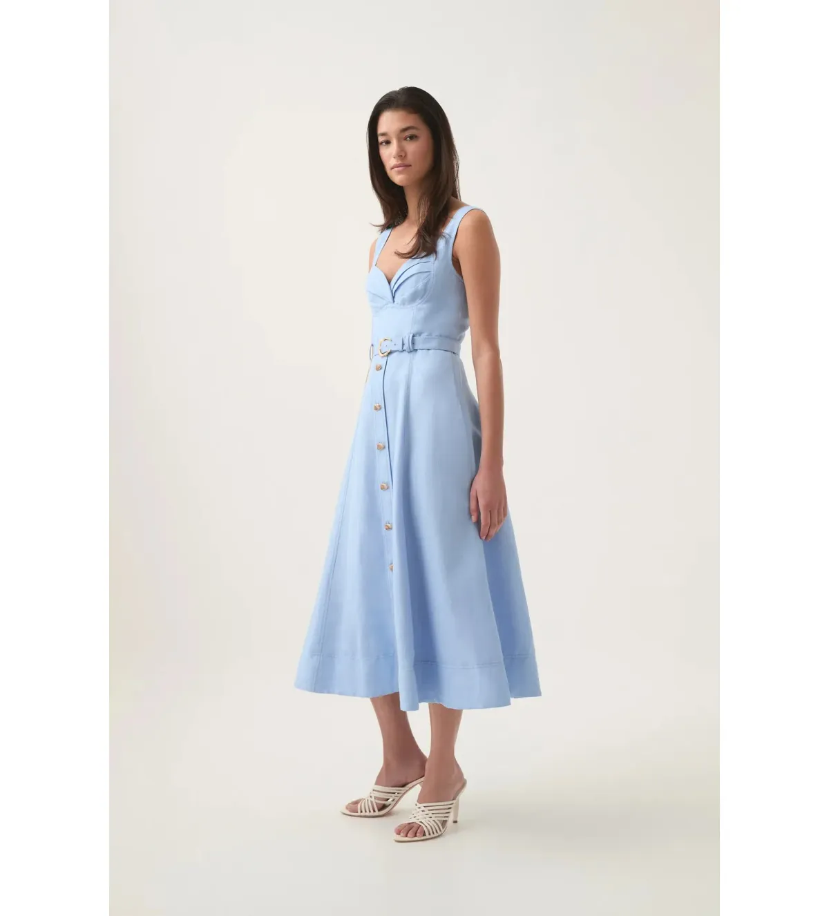 Aje Primary Belted Midi Dress Daydream Blue Size AU 12 - Image 2