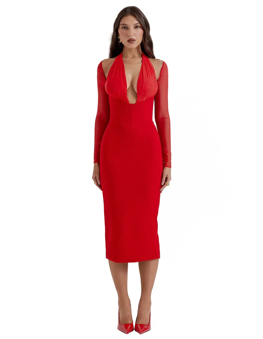 House of CB Yasmin Plunge Midi Dress Scarlet Size S/AU 8 for rent on The Volte - main image
