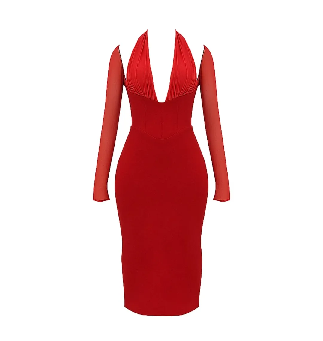 House of CB Yasmin Plunge Midi Dress Scarlet Size S/AU 8 for rent on The Volte - main image