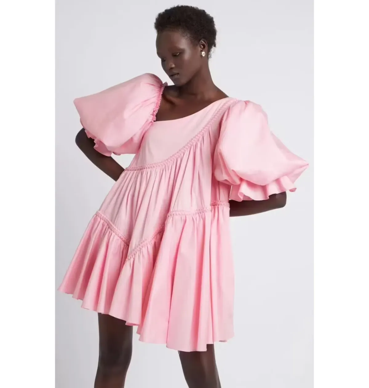 Aje Casabianca Braided Asymmetric Puff Sleeve Mini Dress Pink Size AU 10 - Image 2