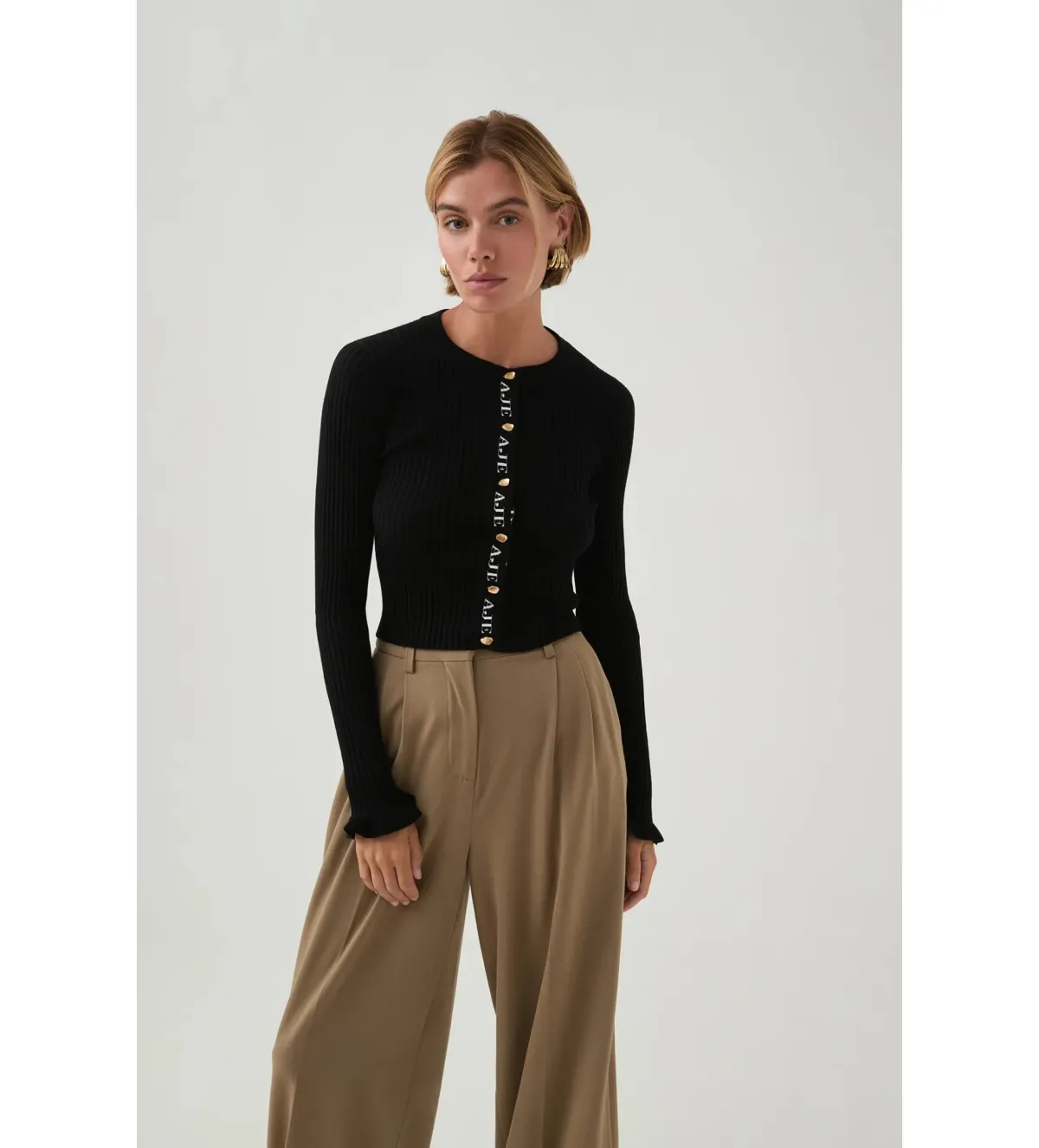 Aje Alchemy Knit Cardigan Black/Ivory Logo Size S/AU 8 - Image 1