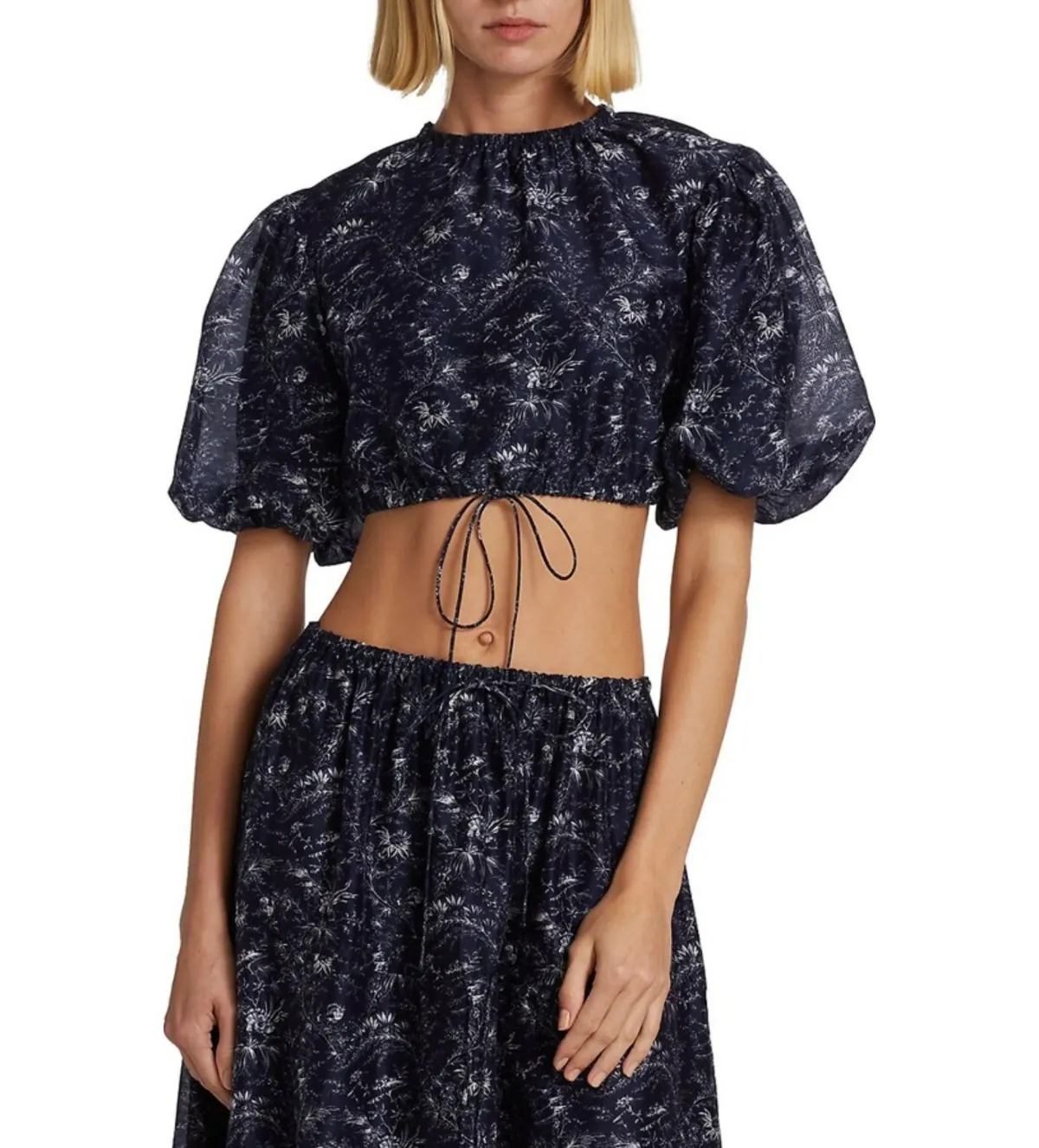 Sir The Label Caprice Puff-Sleeve Cropped Top and Maxi Skirt Set Navy Floral Size 0/AU 6 - Image 2