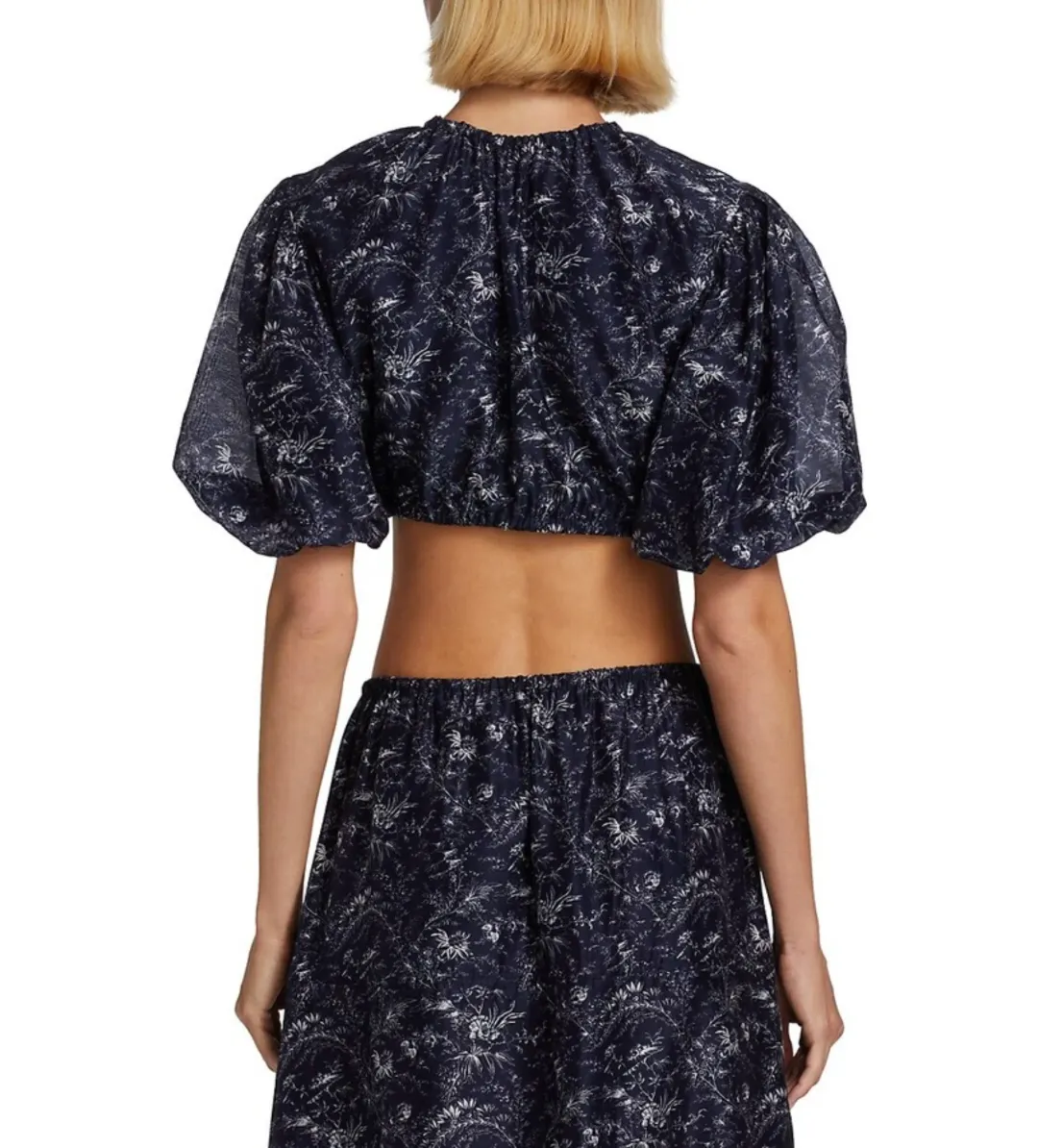 Sir The Label Caprice Puff-Sleeve Cropped Top and Maxi Skirt Set Navy Floral Size 0/AU 6 for rent on The Volte - main image