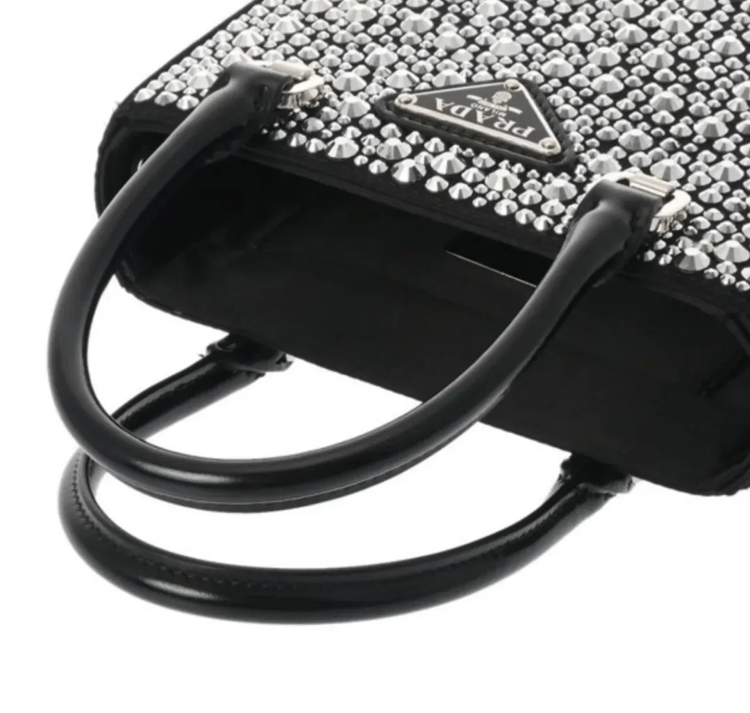 Prada Crystal Mini Tote Bag Black for rent on The Volte - main image