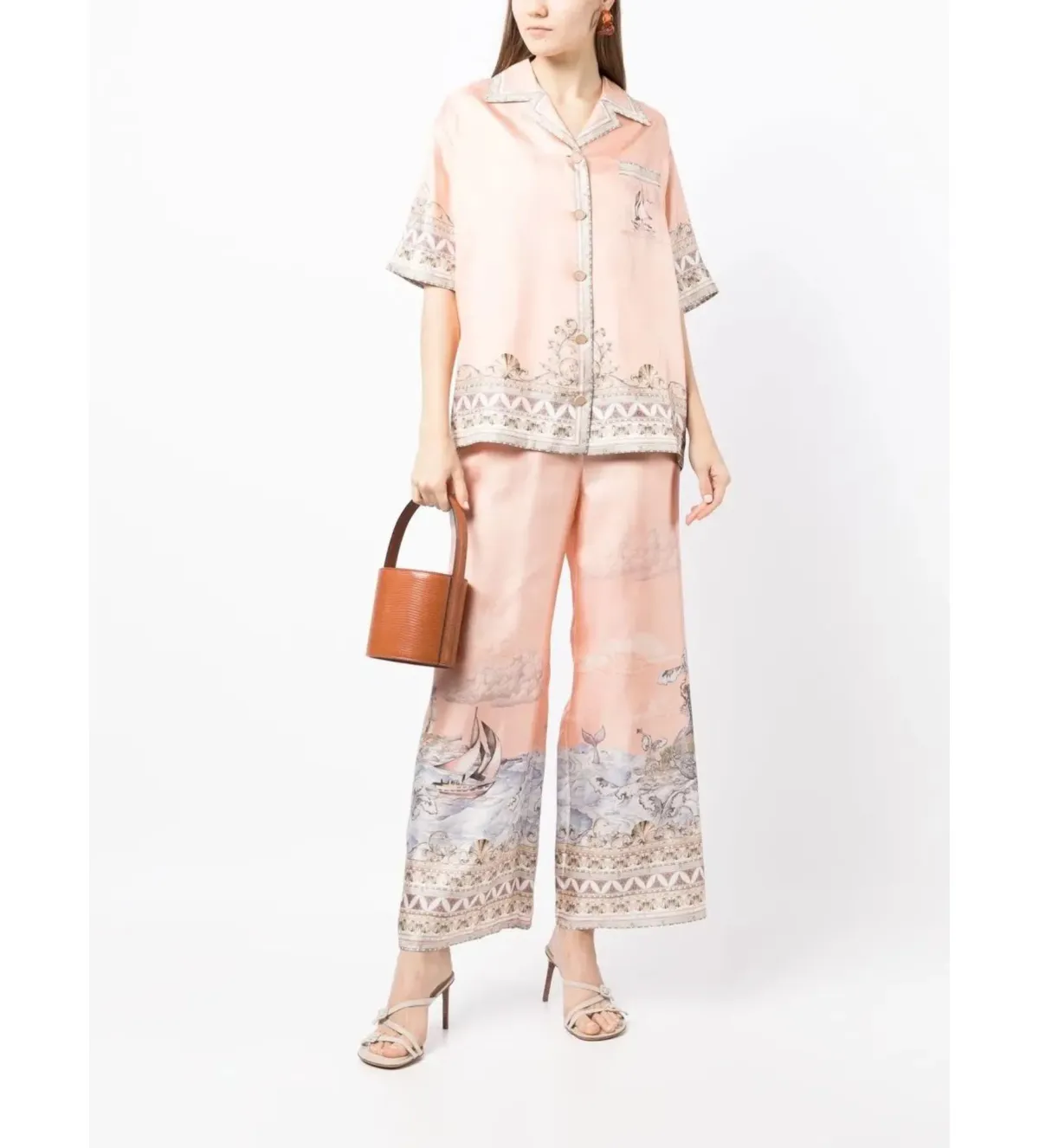 Zimmermann High Tide Oversized Silk Shirt and Trouser Set Pink Print Size 0P - Image 1