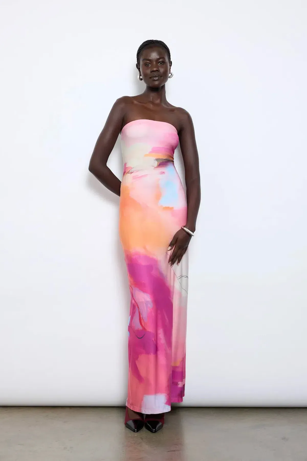 With Harper Lu Strapless Slip Dress Abstract Art Multi Print Size 8 - Image 1