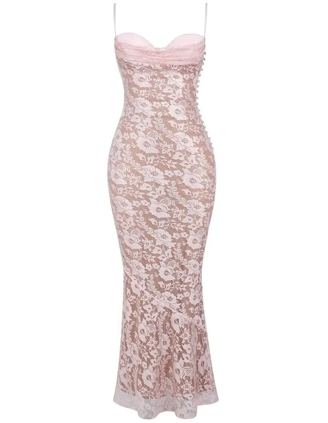 House of CB Azzurra Lace Godet Gown in Pink Size 8 for rent on The Volte - main image