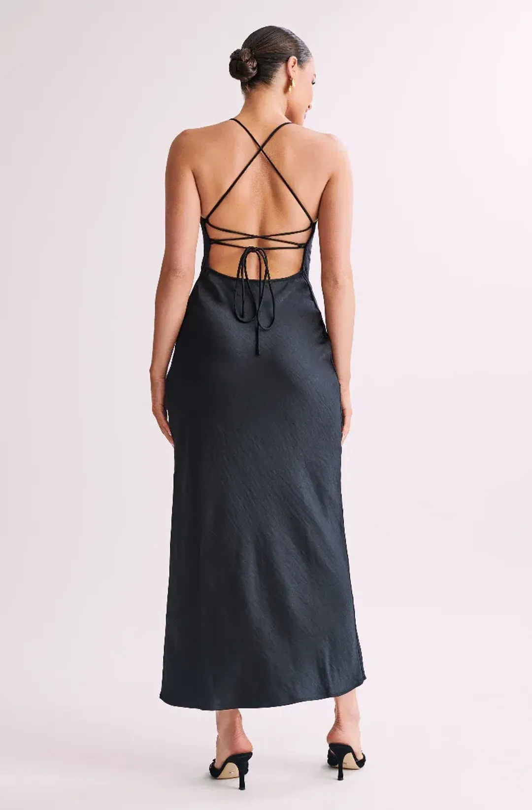 Meshki Sydney Straight Neck Slip Maxi Dress in Black Size 8 for rent on The Volte - main image
