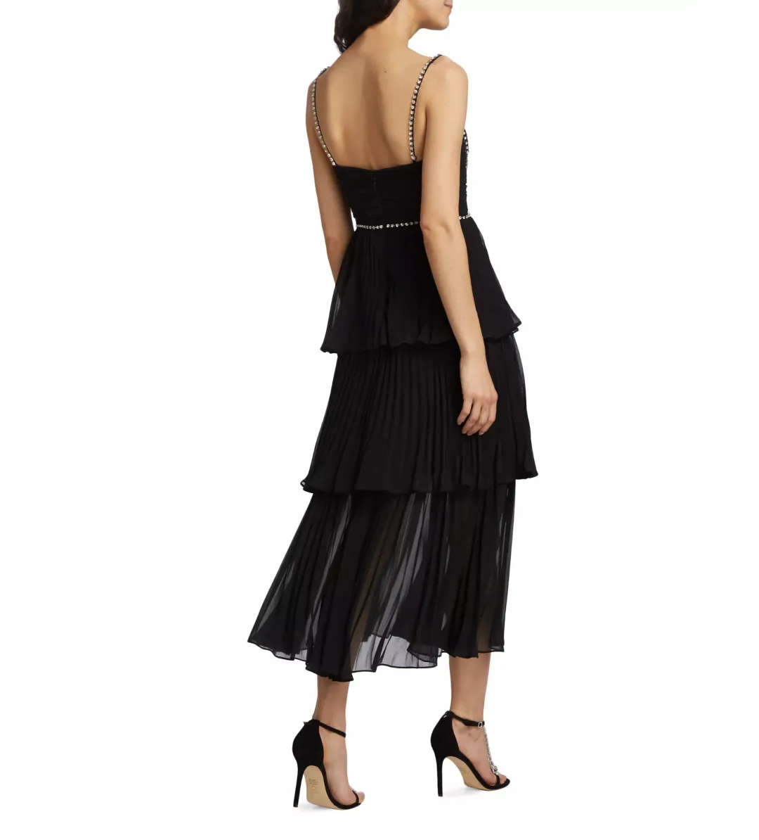 Self Portrait Chiffon Tiered Midi Dress in Black Size AU 10 for rent on The Volte - main image
