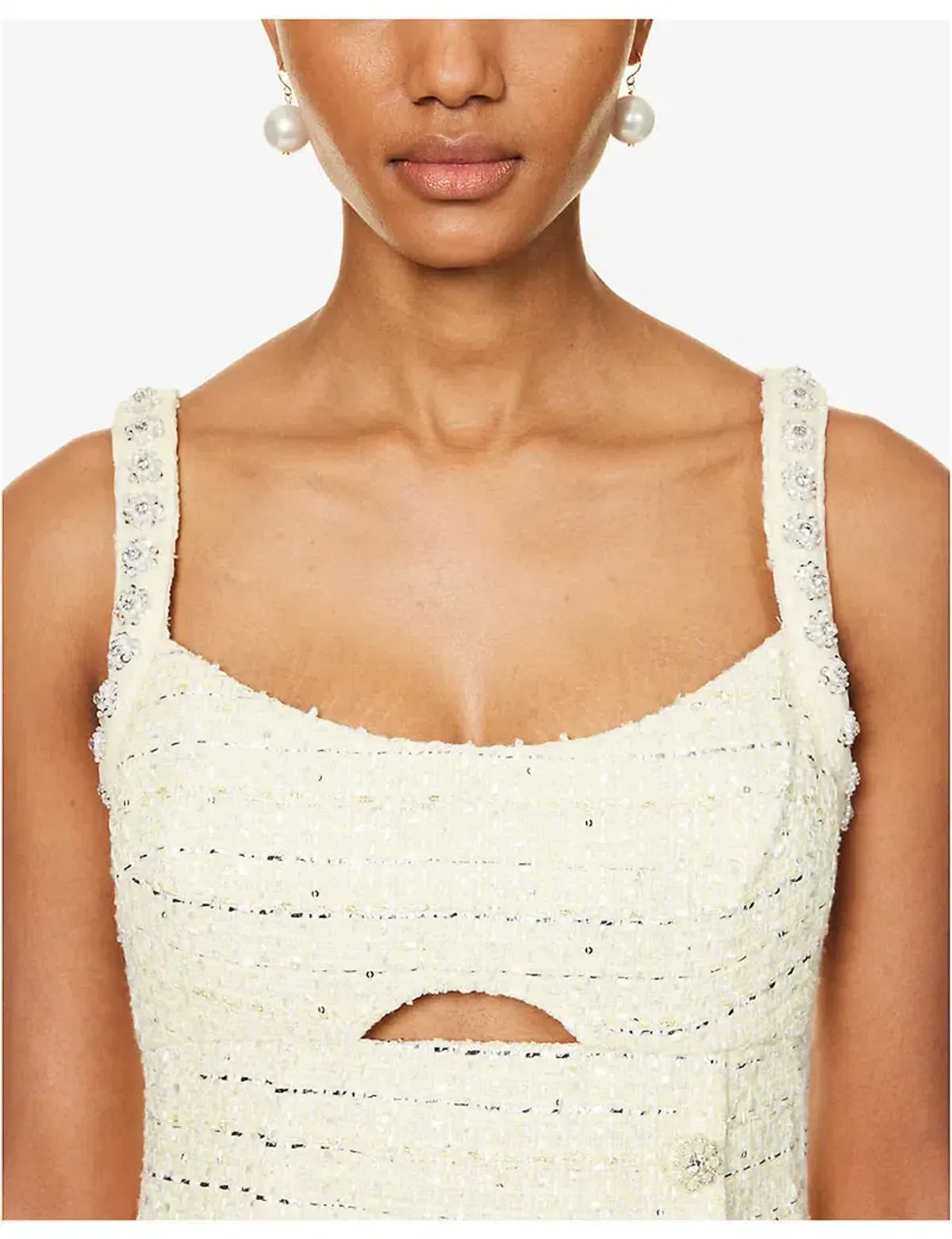 Self Portrait Boucle Diamante Mini Dress Yellow Size 8 - Image 4