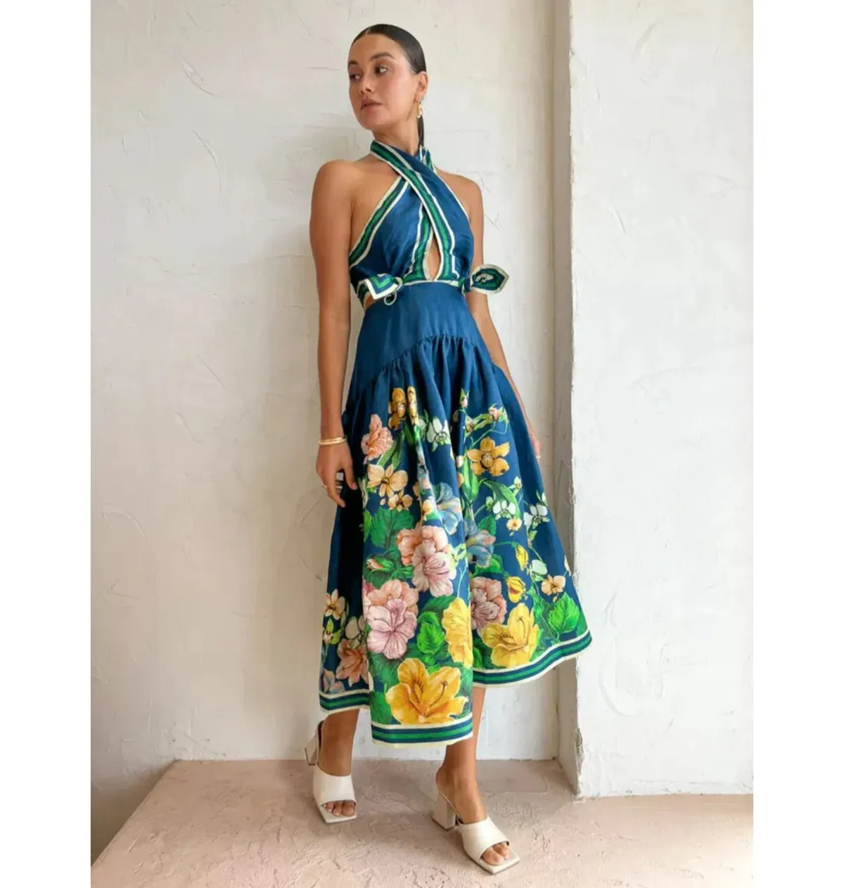 Alemais Lyla Halter Midi Dress Royal Blue Size AU 10 - Image 2