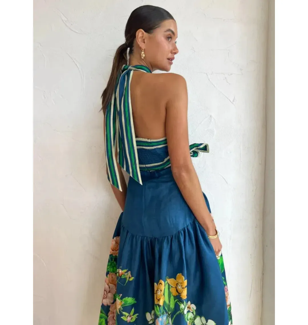 Alemais Lyla Halter Midi Dress Royal Blue Size AU 10 for rent on The Volte - main image