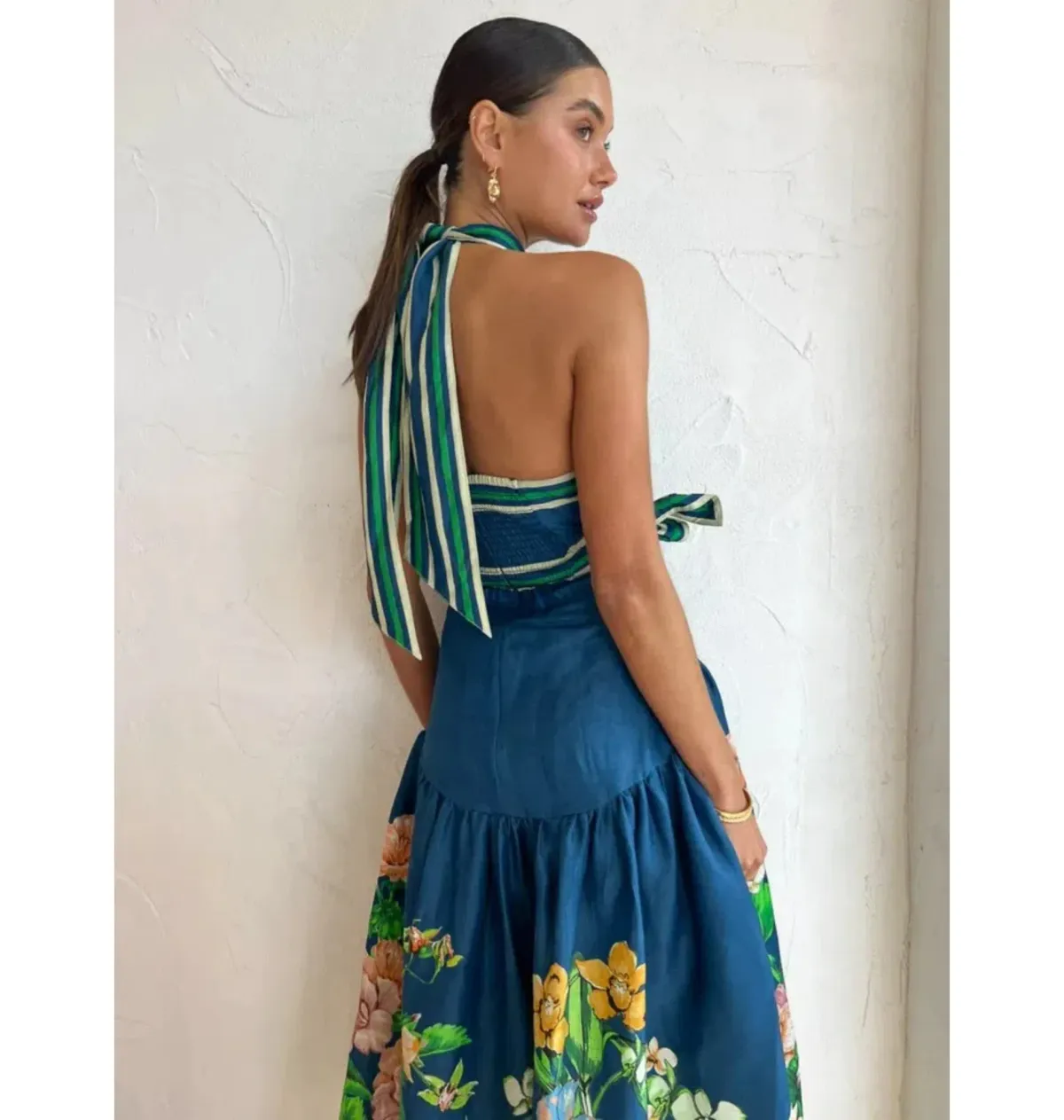 Alemais Lyla Halter Midi Dress Royal Blue Size AU 10 - Image 6