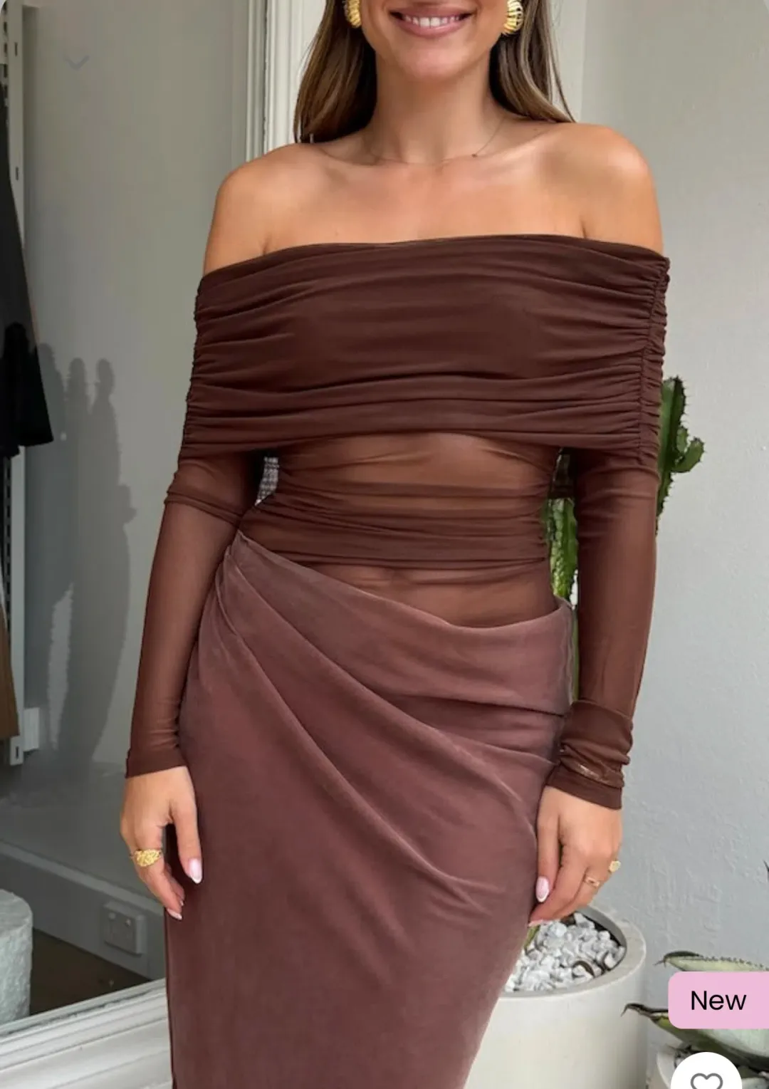 Benni - Yasmin off shoulder Maxi Dress in Chocolate - Size 10 for rent on The Volte - main image