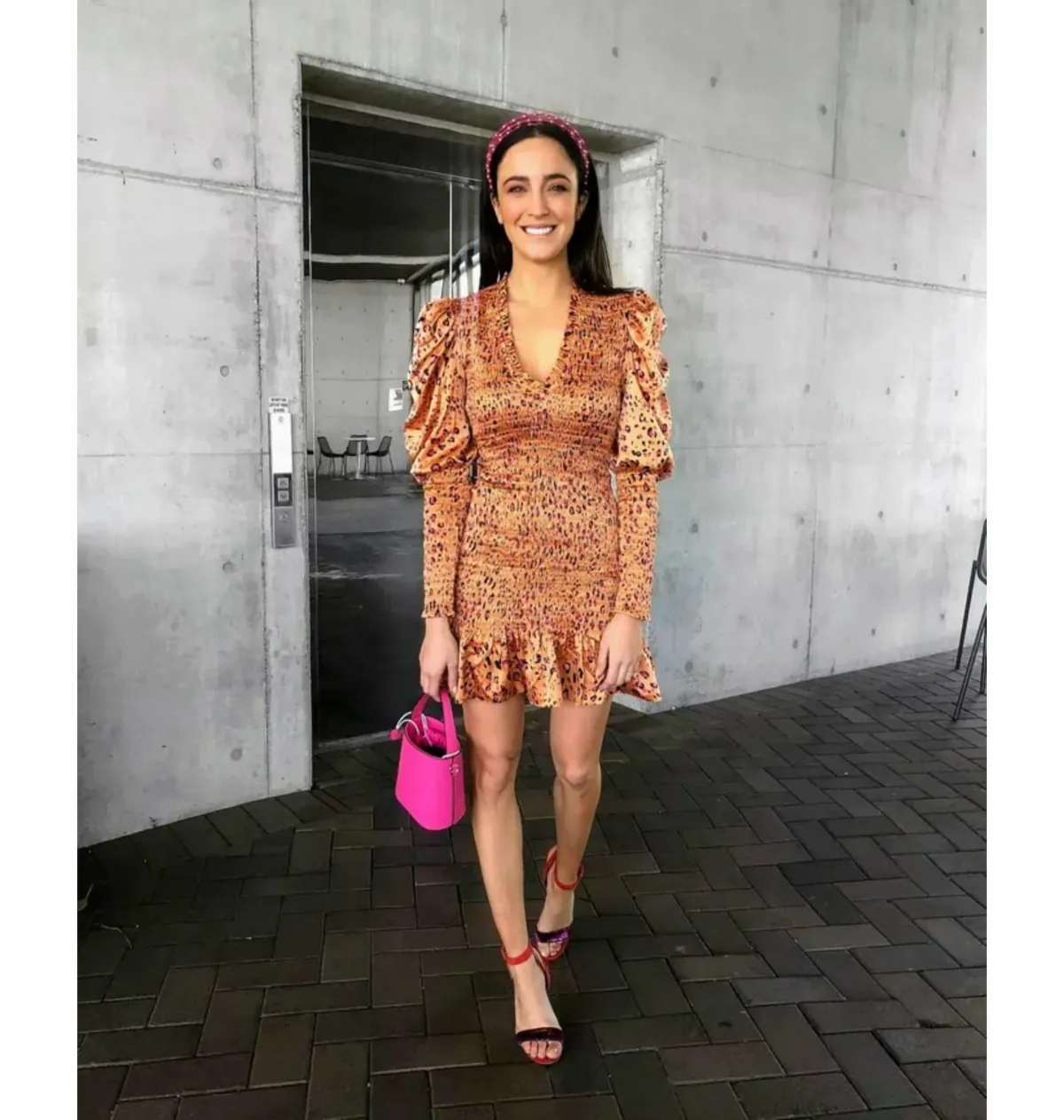 Scanlan Theodore Silk Leopard Shirred Mini Dress Brown Size AU 6 - Image 3