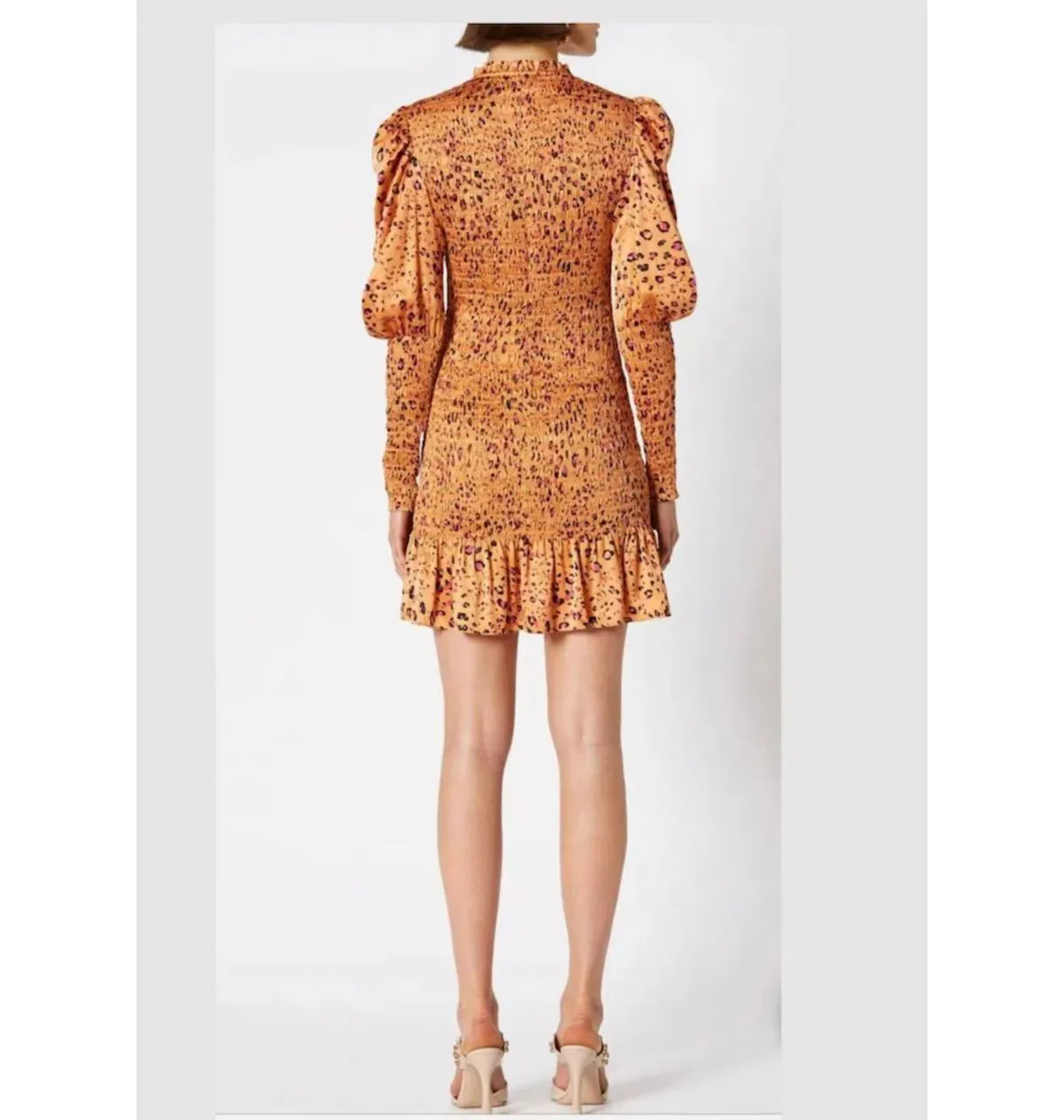 Scanlan Theodore Silk Leopard Shirred Mini Dress Brown Size AU 6 - Image 2