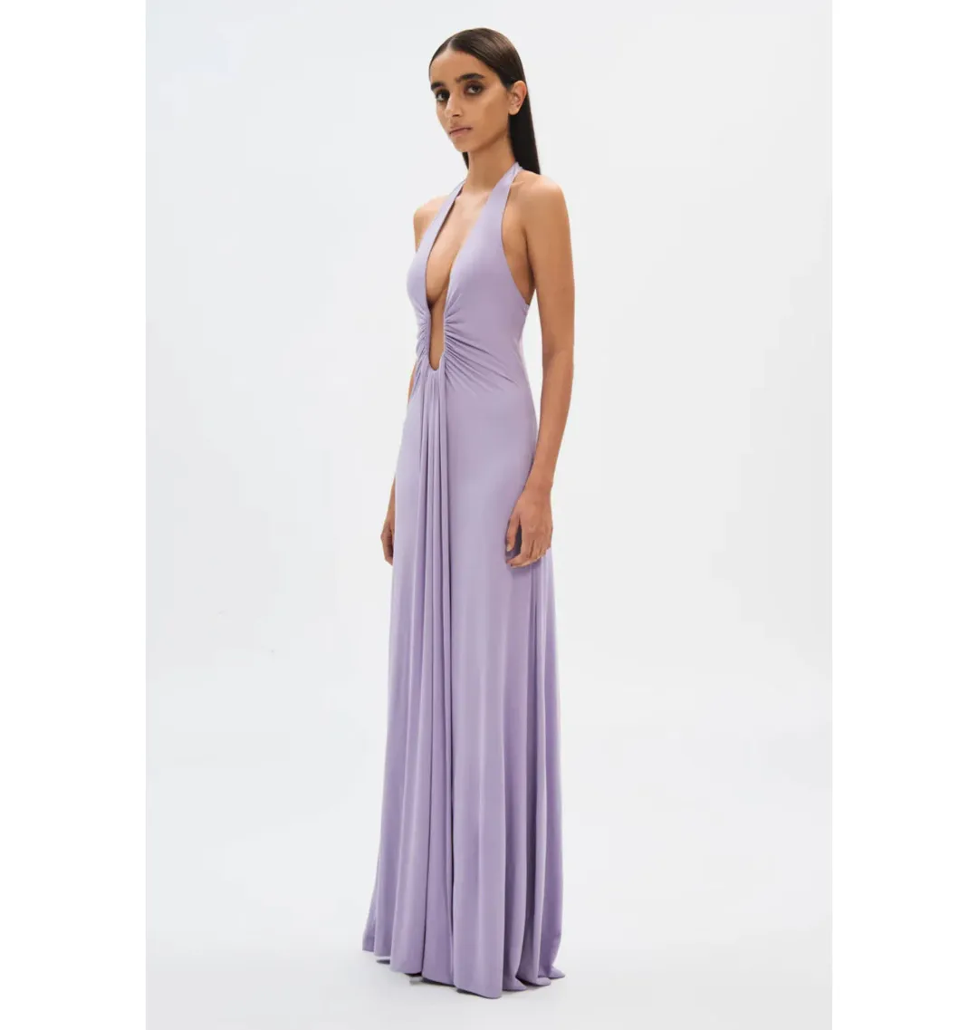 Misha Jennifer Cupro Maxi Dress Lilac Size 6/XS for rent on The Volte - main image