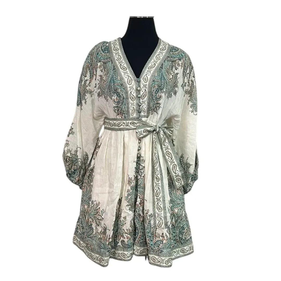 Zimmermann Brighton Paisley Tie Waist Party Mini Dress Print Size 1 / AU 10  for rent on The Volte - main image