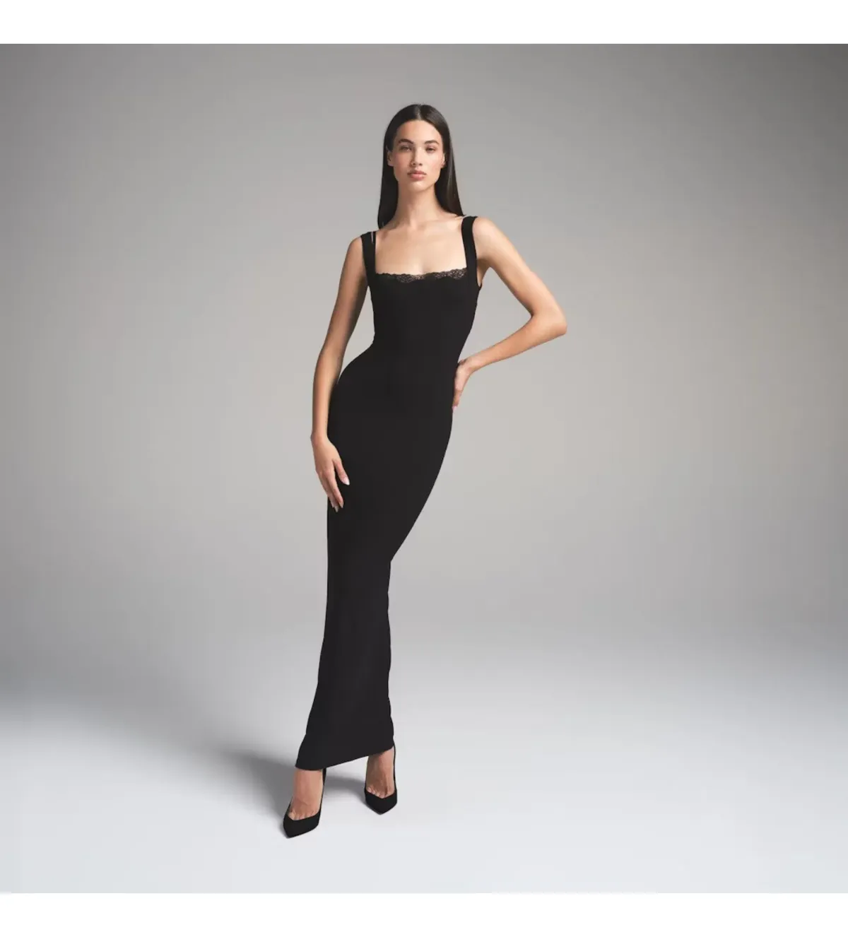 SKIMS Soft Lounge Lace Long Dress With Bralette Black Size S/AU 8 - Image 1