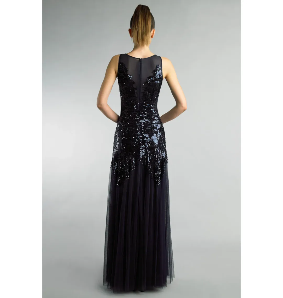 Bariano Mesh Sequin Gown Black Size 10 for rent on The Volte - main image