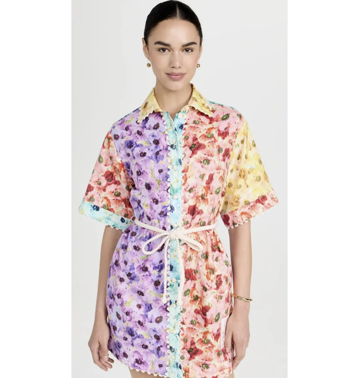 Zimmermann Lightburst Trimmed Shirt Mini Dress in Spliced Size 1/AU 10 - Image 2