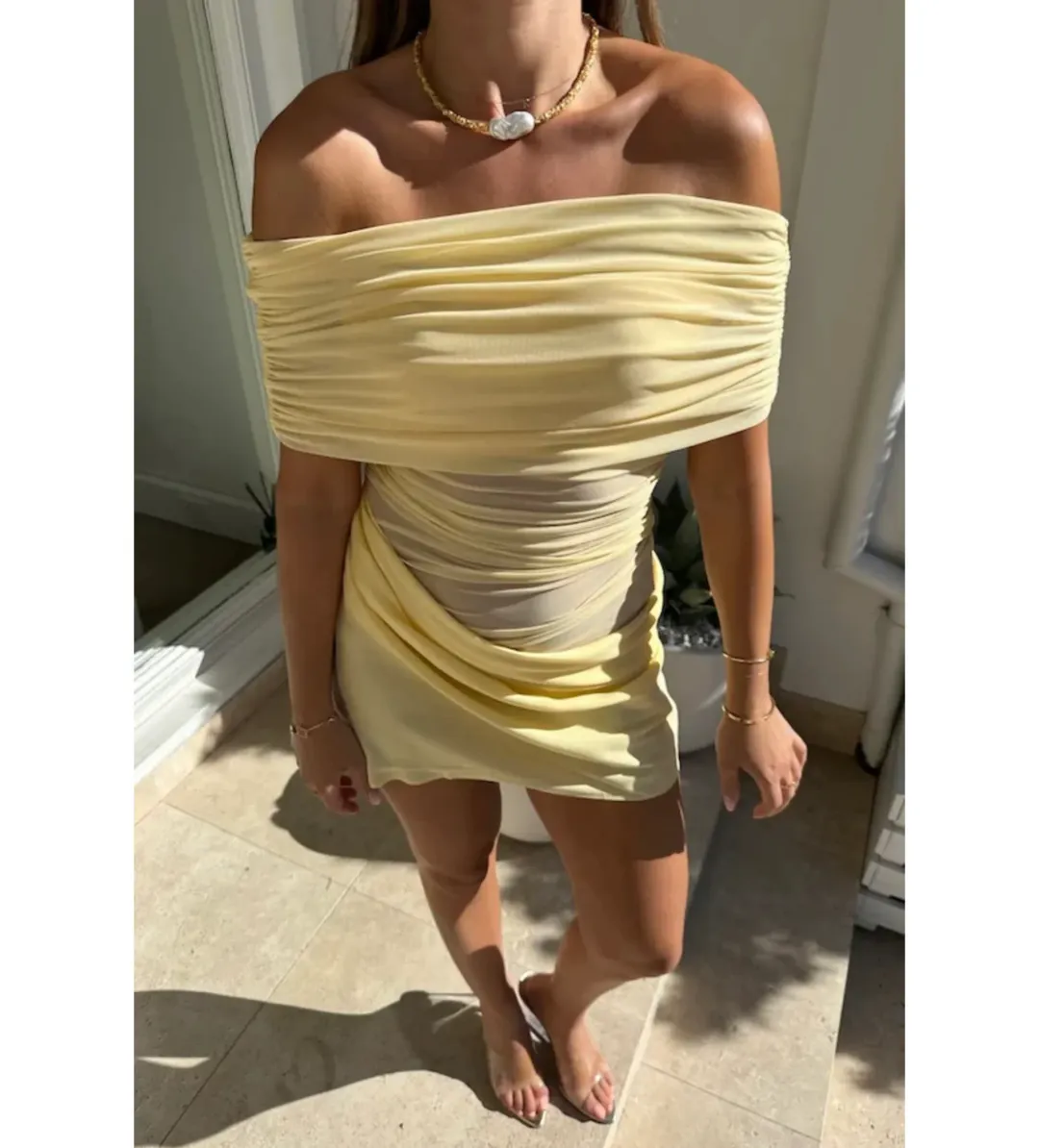 Benni Nico Off Shoulder Mini Butter Size XS/AU 6 for rent on The Volte - main image