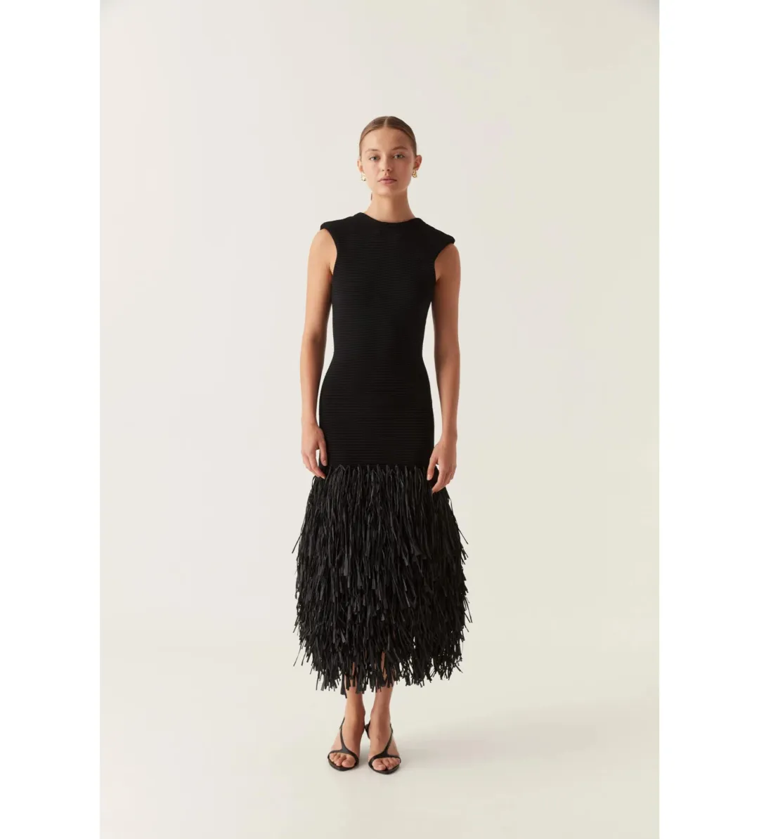 Aje Raffia Rushes Knit Midi Dress in Black Size XS/AU 6 for rent on The Volte - main image