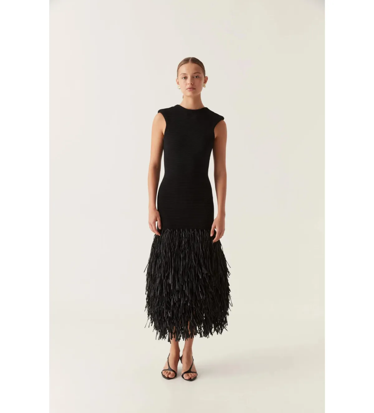 Aje Raffia Rushes Knit Midi Dress in Black Size XS/AU 6 - Image 1