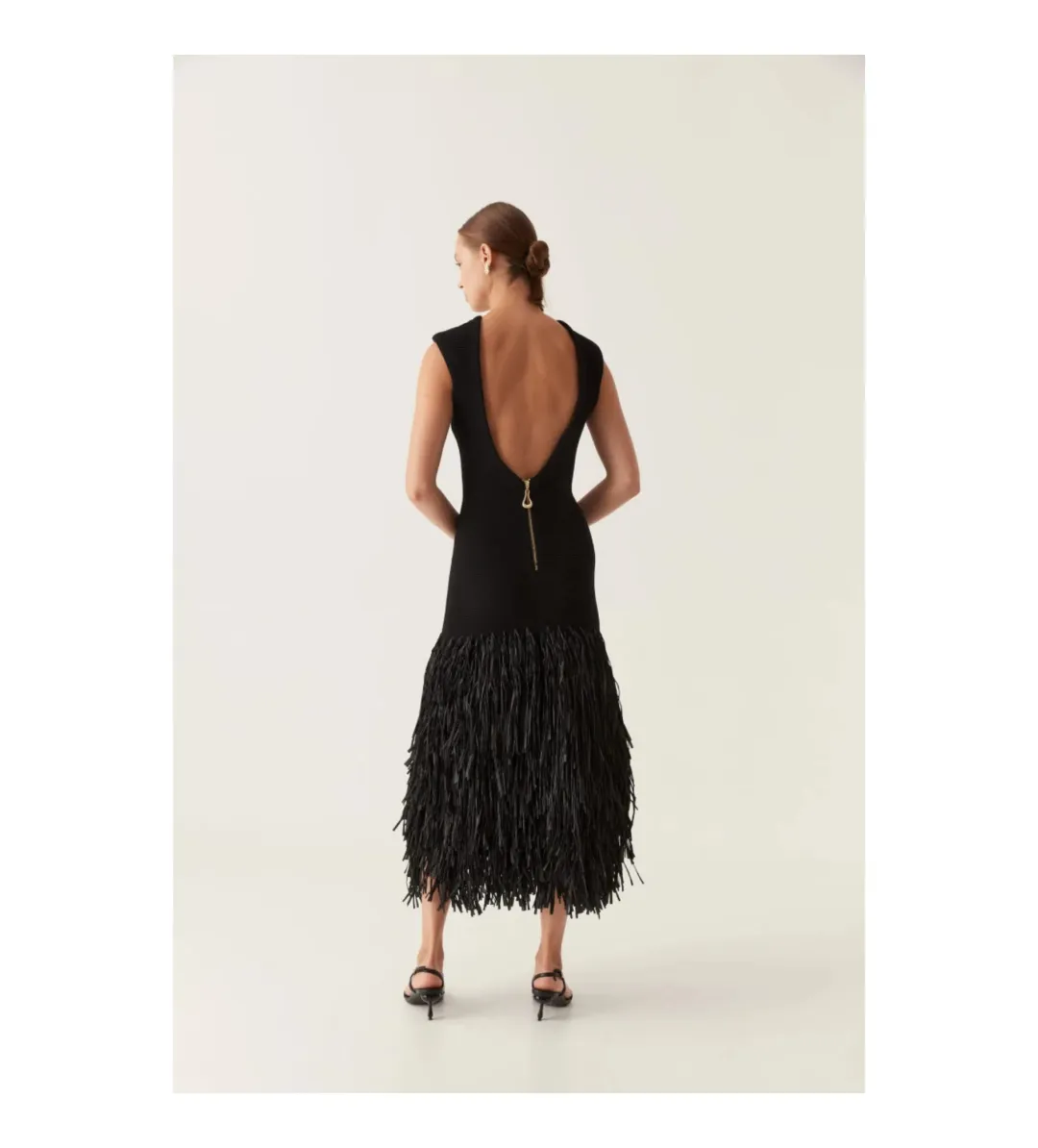 Aje Raffia Rushes Knit Midi Dress in Black Size XS/AU 6 for rent on The Volte - main image