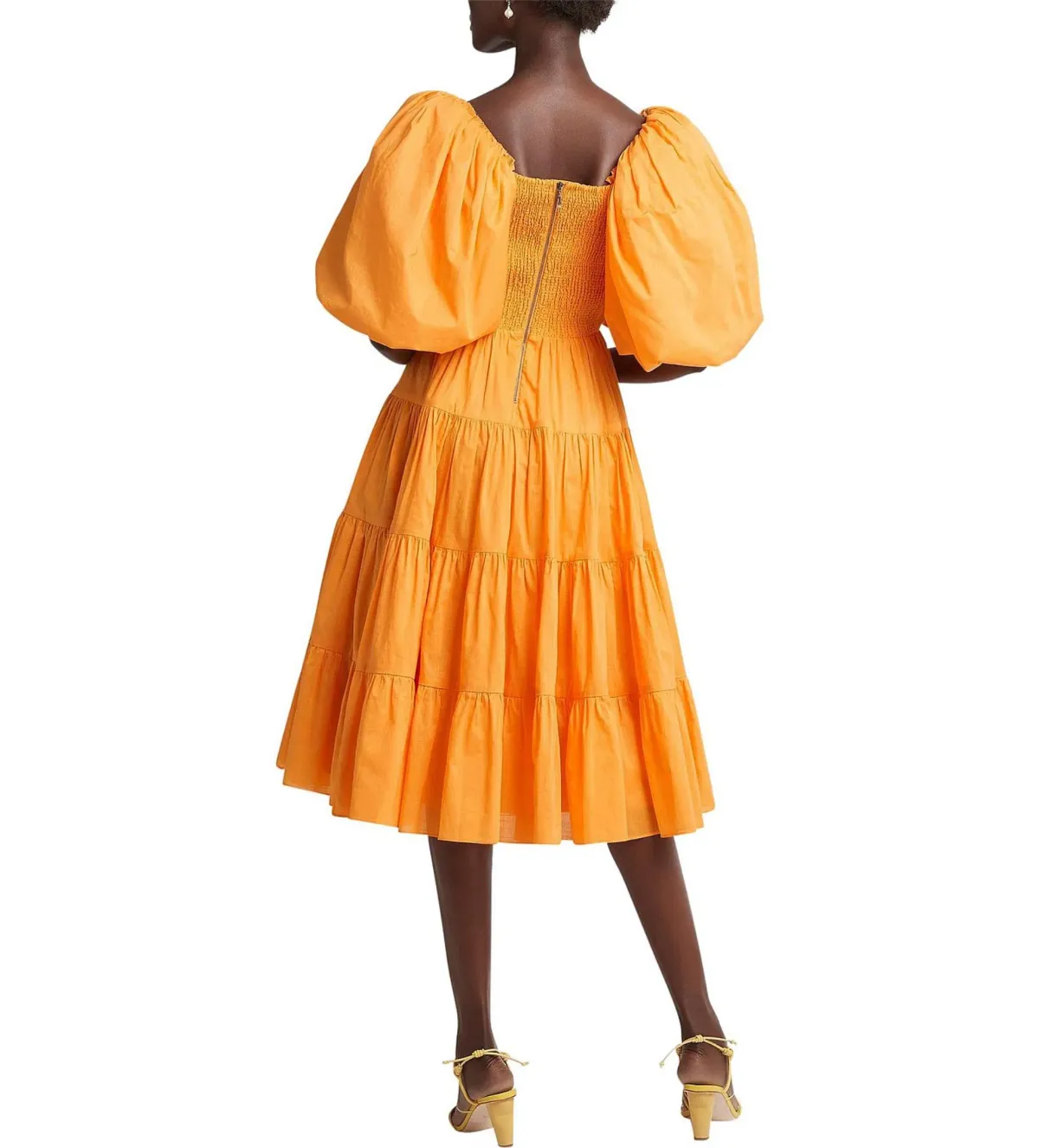 Aje Cherished Puff Sleeve Midi Dress Orange Size AU 10 - Image 3