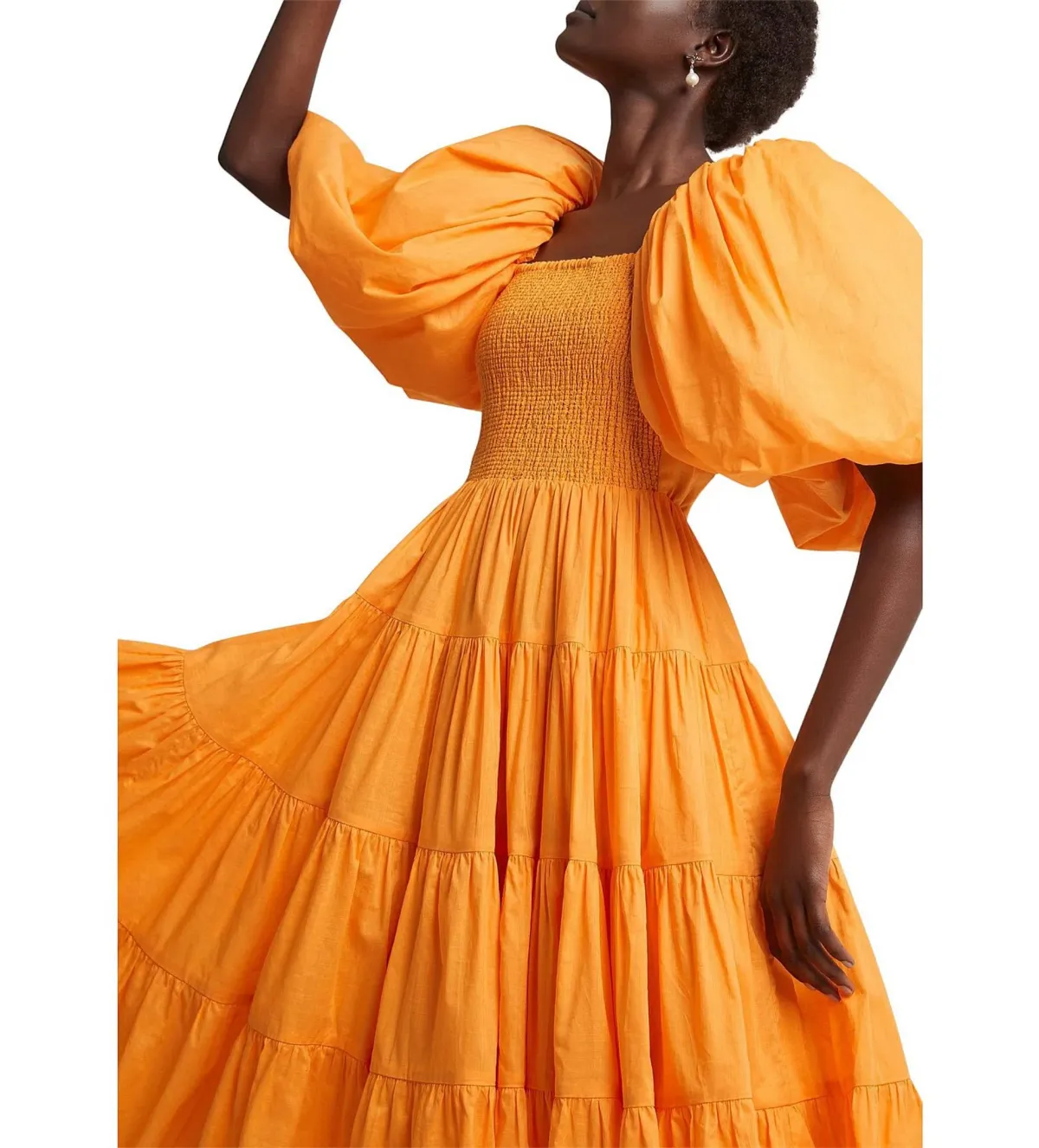 Aje Cherished Puff Sleeve Midi Dress Orange Size AU 10 - Image 4