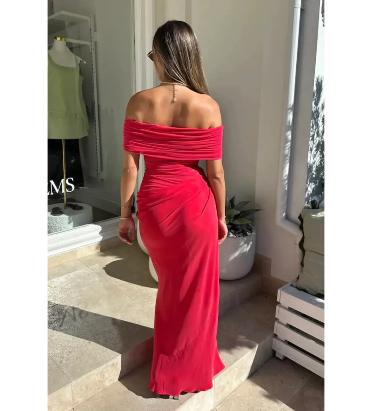 Benni Nico Off Shoulder Maxi Watermelon Size S/AU 8 - Image 2