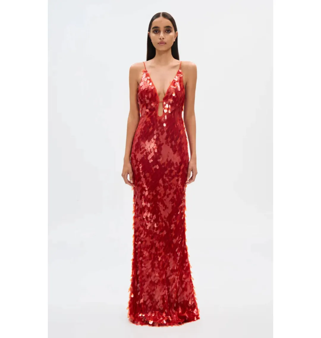 Misha Sapphire Sequin Maxi Dress Red Size 8/S for rent on The Volte - main image