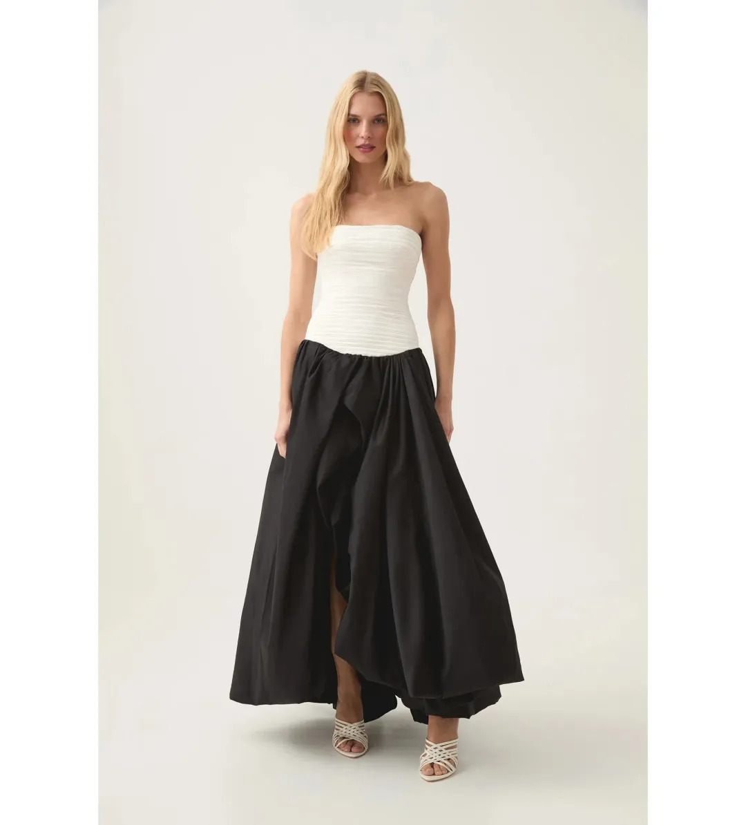 Aje Ivory Violette Bubble Hem Maxi in Black/white Size AU 6 for rent on The Volte - main image