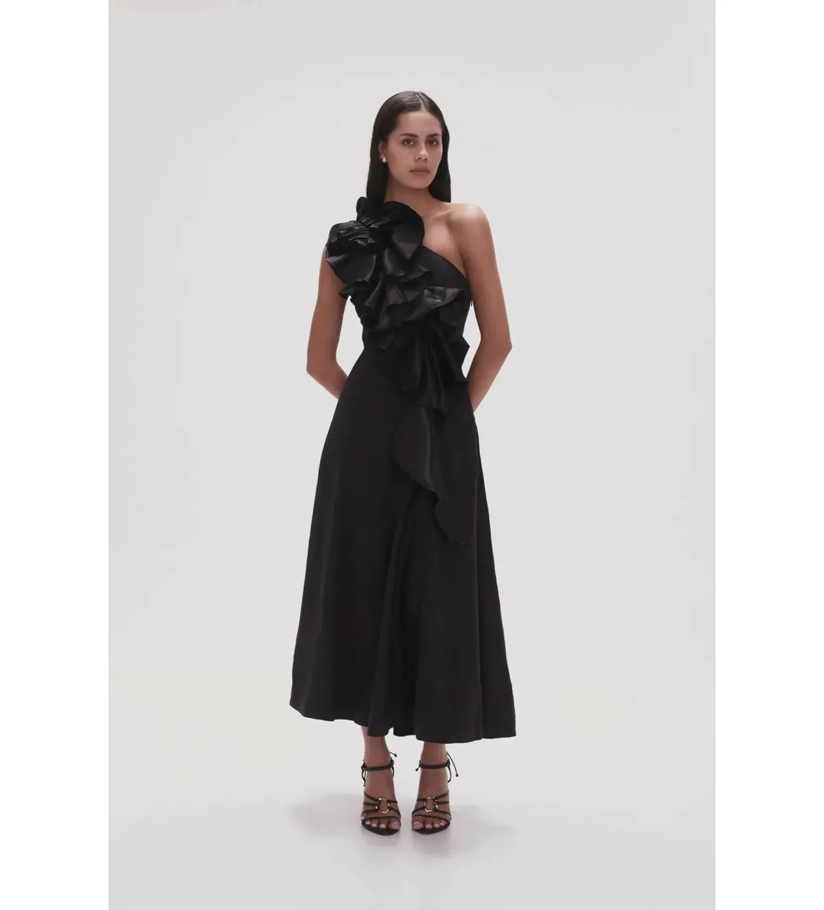 Aje Adelia Ruffle Midi Dress Black Size S/AU 8 - Image 2