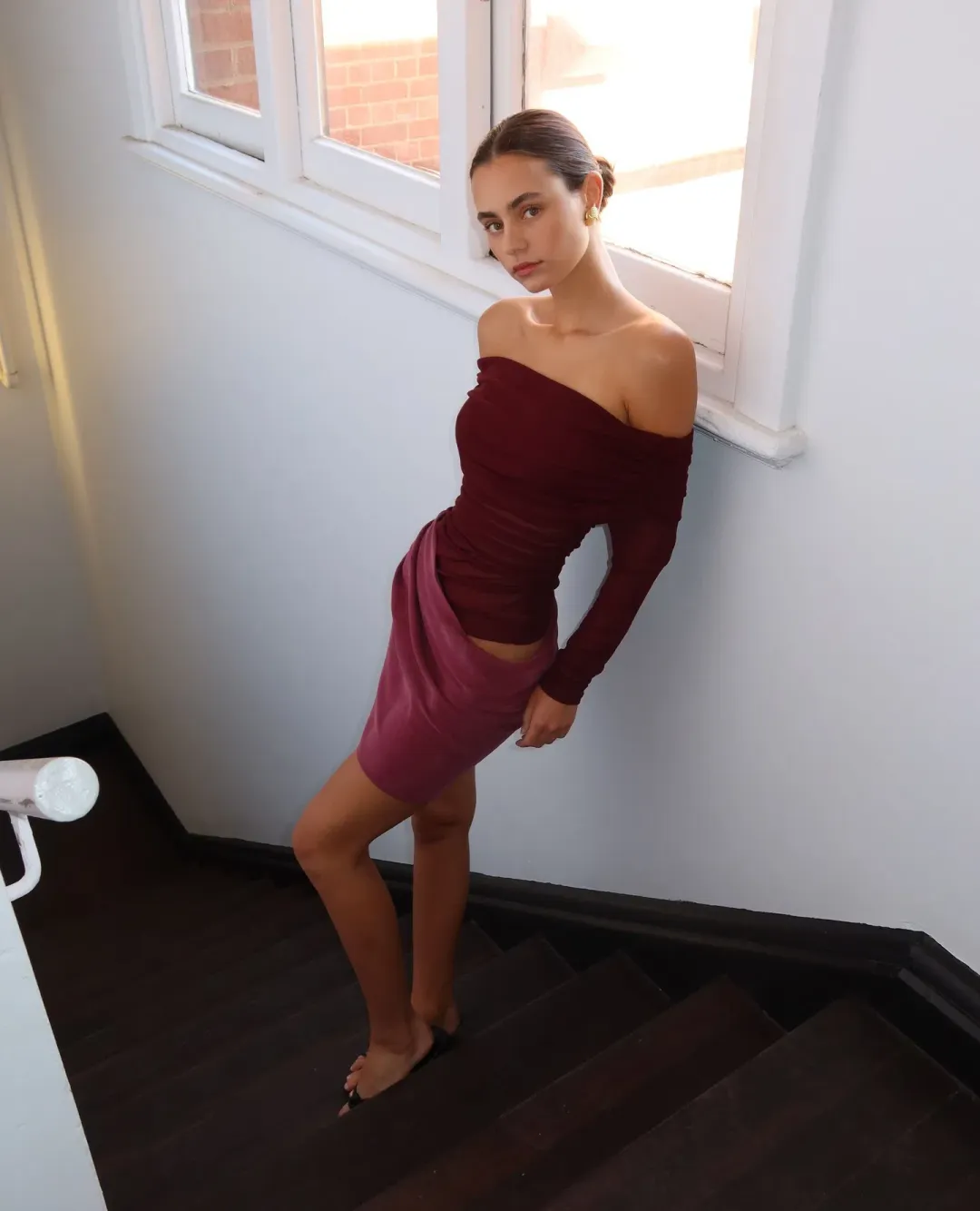 BENNI Luca Mini Dress in Plum Size 8  for rent on The Volte - main image