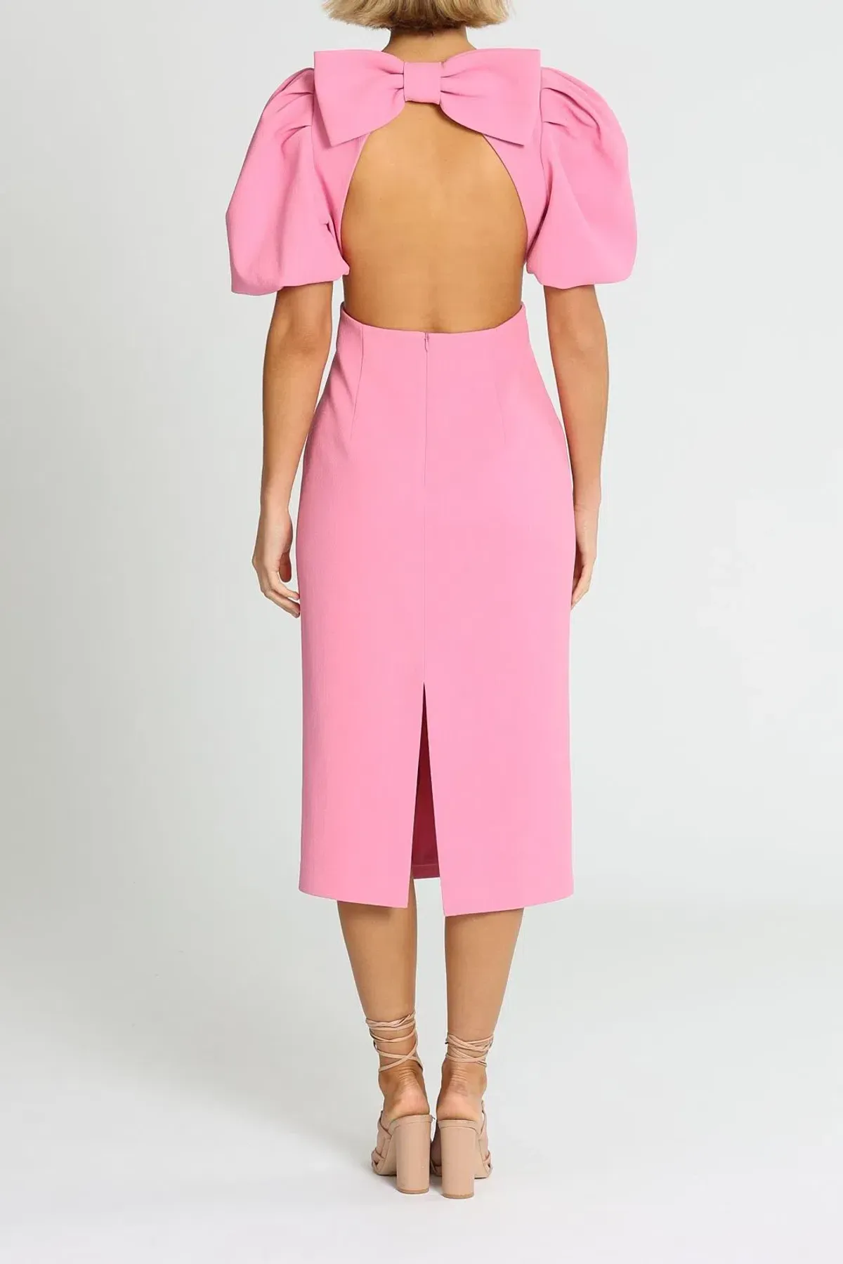 Rebecca Vallance Ally Bow Midi Dress Candy Pink Size 6 - Image 3