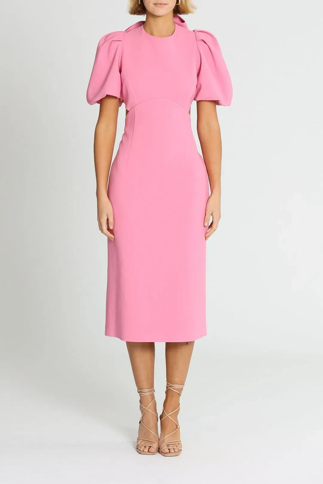 Rebecca Vallance Ally Bow Midi Dress Candy Pink Size 6 for rent on The Volte - main image