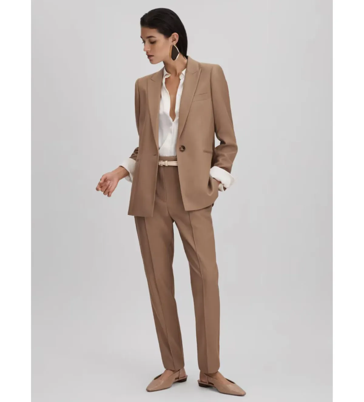 Reiss Wren Slim Fit Suit Trousers Mink Neutral Size AU 8 - Image 4