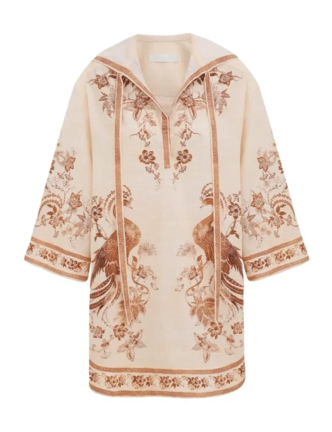 Zimmermann Ascension Tunic Mini Dress Cream Tan Floral Size 1 / AU 10 for rent on The Volte - main image