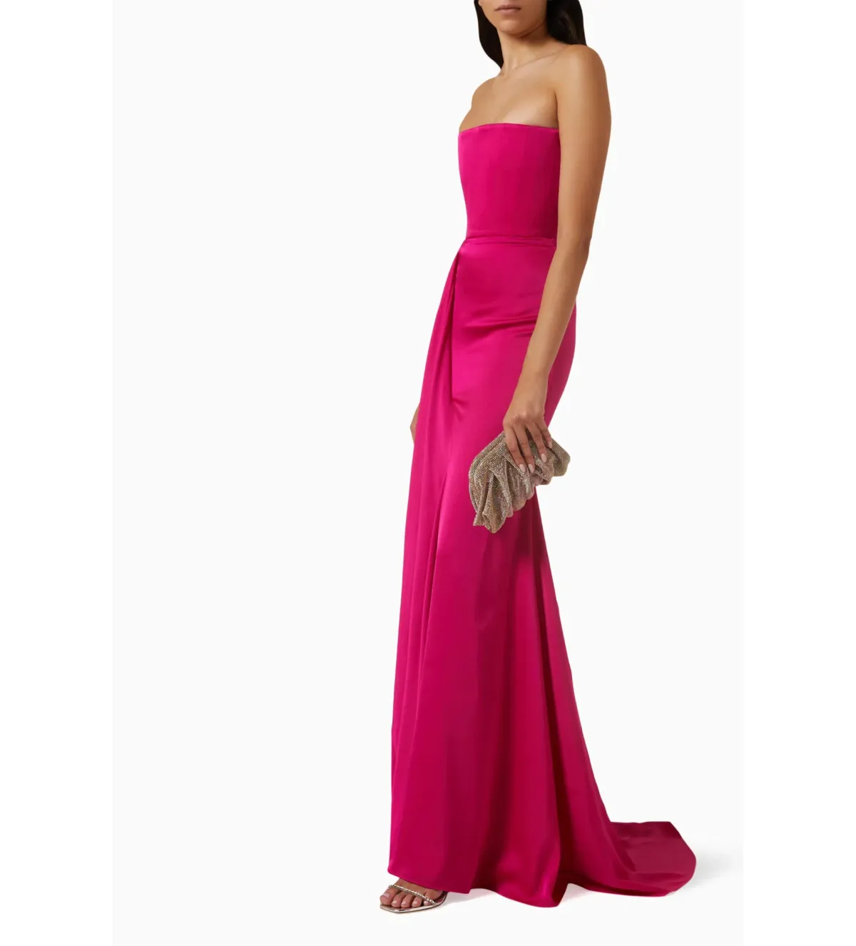 Alex Perry Strapless Gathered Drape Gown in Satin Crepe Raspberry Size AU 6 - Image 2