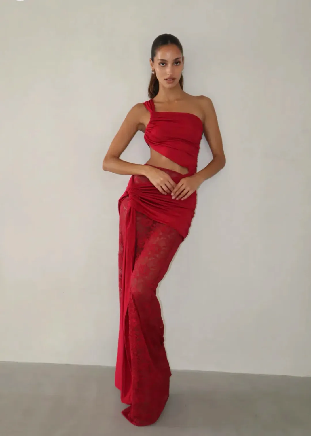 Deconduarte RTW Berry Paradiso Red Lace Maxi Size 6 for rent on The Volte - main image