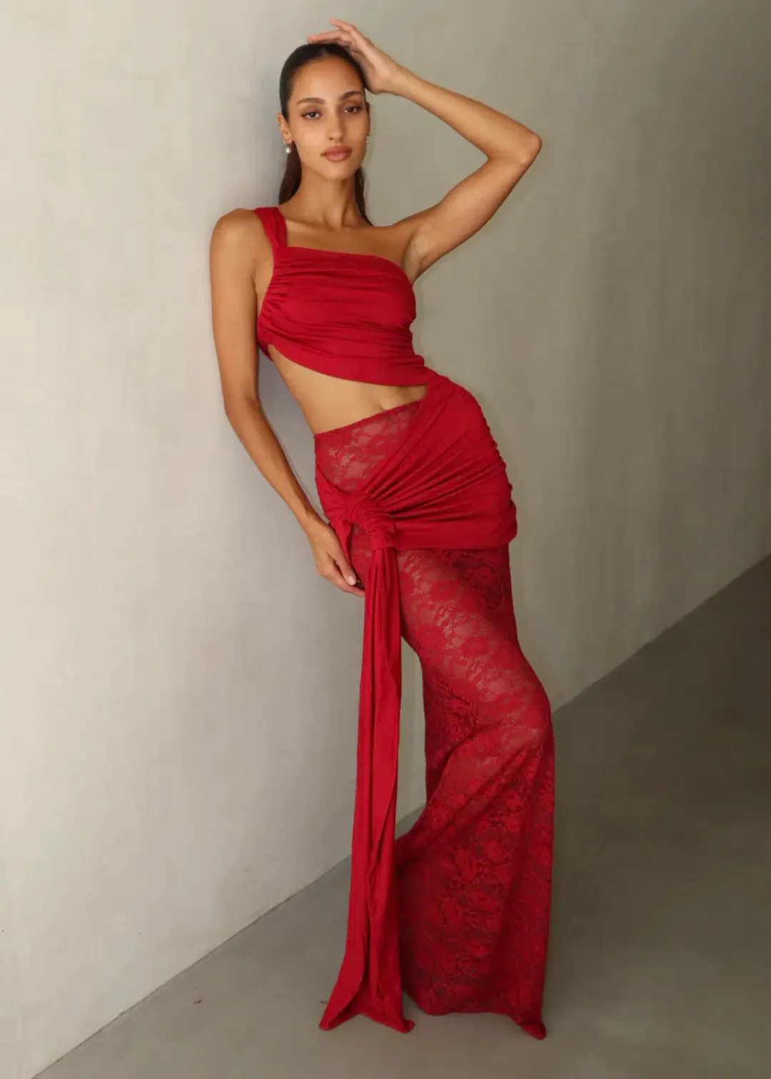 Deconduarte RTW Berry Paradiso Red Lace Maxi Size 6 for rent on The Volte - main image