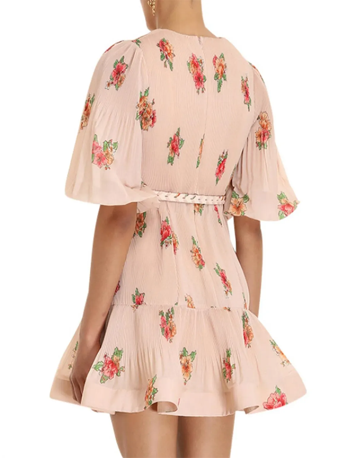 Zimmermann Pleated Mini Dress Blush Floral Size 1 - Image 8