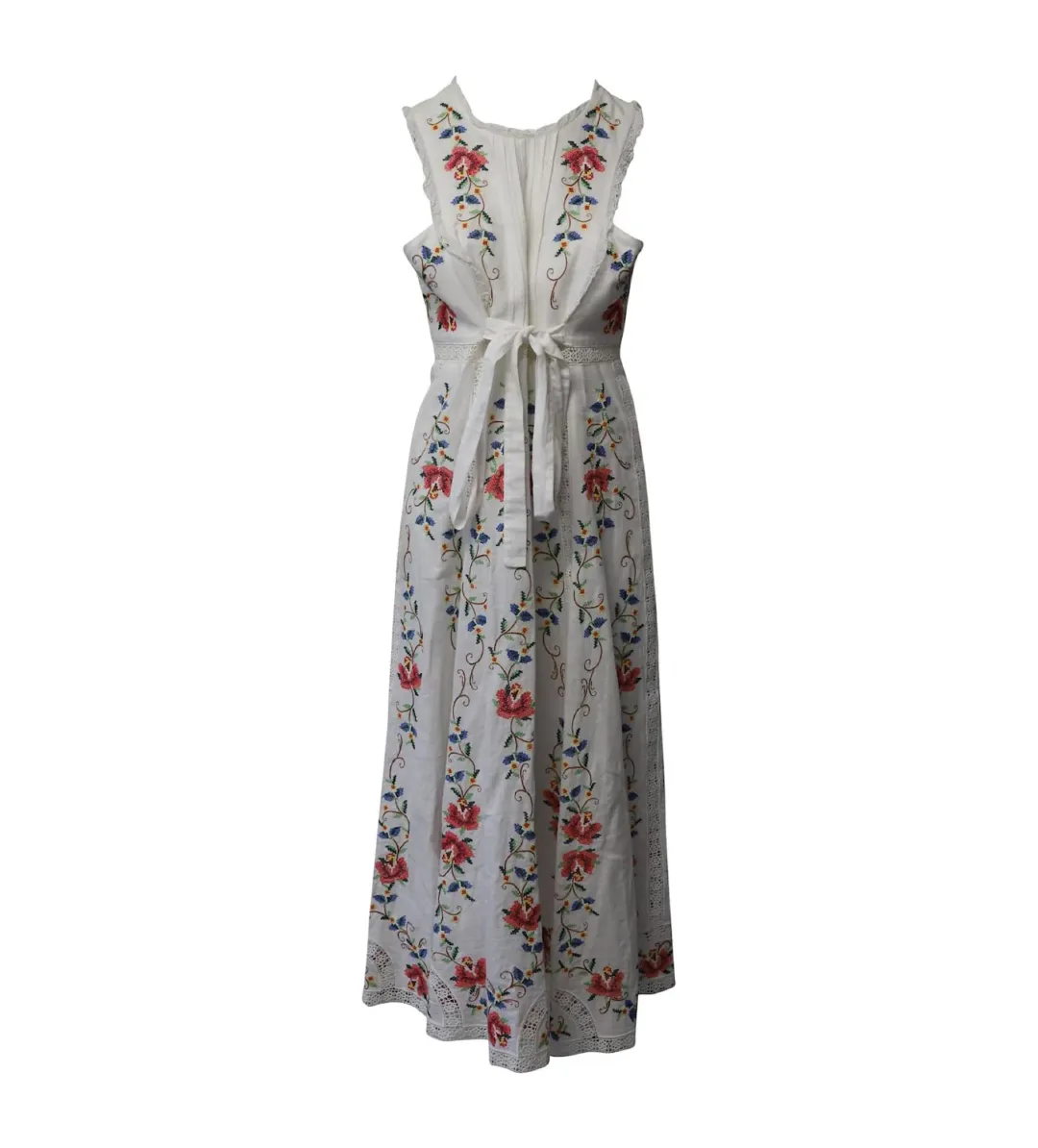 Zimmermann Laelia Cross Stitch Maxi Dress in White Floral Size 1/AU 10 for rent on The Volte - main image